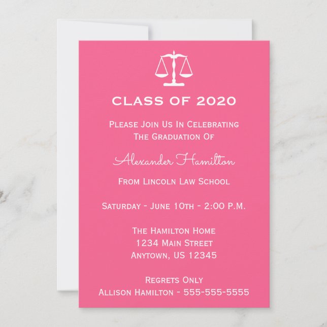 Class Of 2020 Scales Graduation Invite (Pink) (Front)