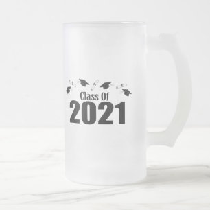 Class Of 2021 Caps And Diplomas (Black) Frosted Glass Beer Mug