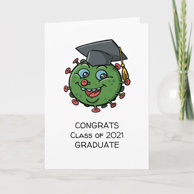 Class Of 2021 Cartoon Virus Graduation Congrats Holiday Card (Front)