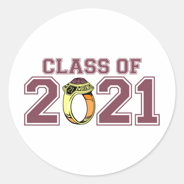Class Of 2021 Class Ring (Maroon) Classic Round Sticker (Front)