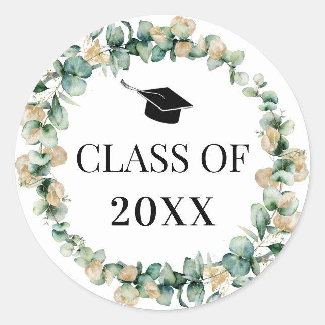 Class of 2021 Eucalyptus Botanical Graduation Classic Round Sticker (Front)
