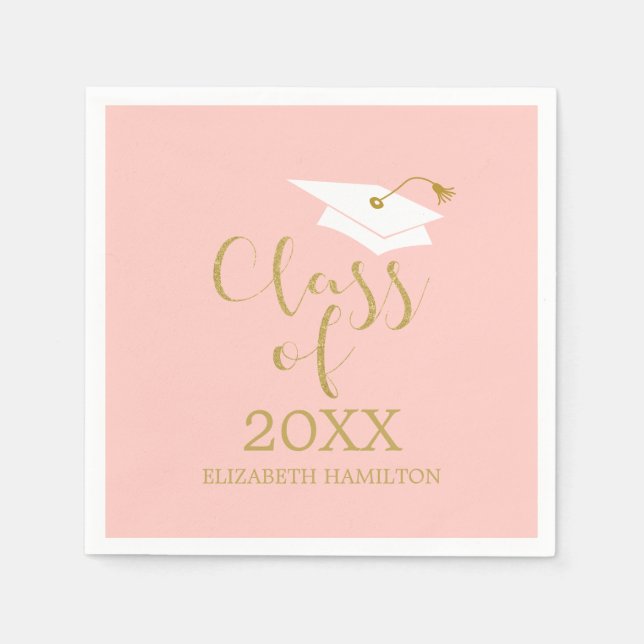 Class of 2021 Grad Cap Gold Glitter Calligraphy  N Napkin (Front)