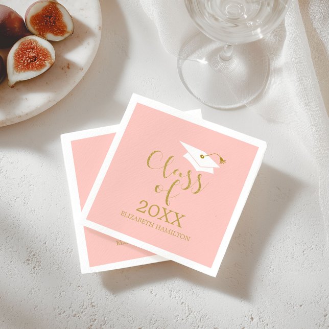 Class of 2021 Grad Cap Gold Glitter Calligraphy  N Napkin (Creator Uploaded)