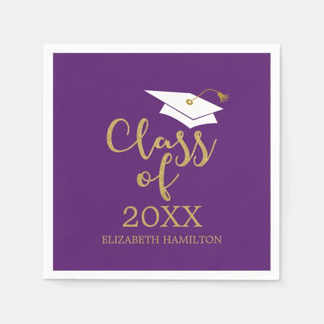 Class of 2021 Grad Cap Gold Glitter Calligraphy Napkin (Front)