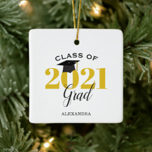 Class of 2021 Graduate Modern Gold and Black Ceramic Ornament