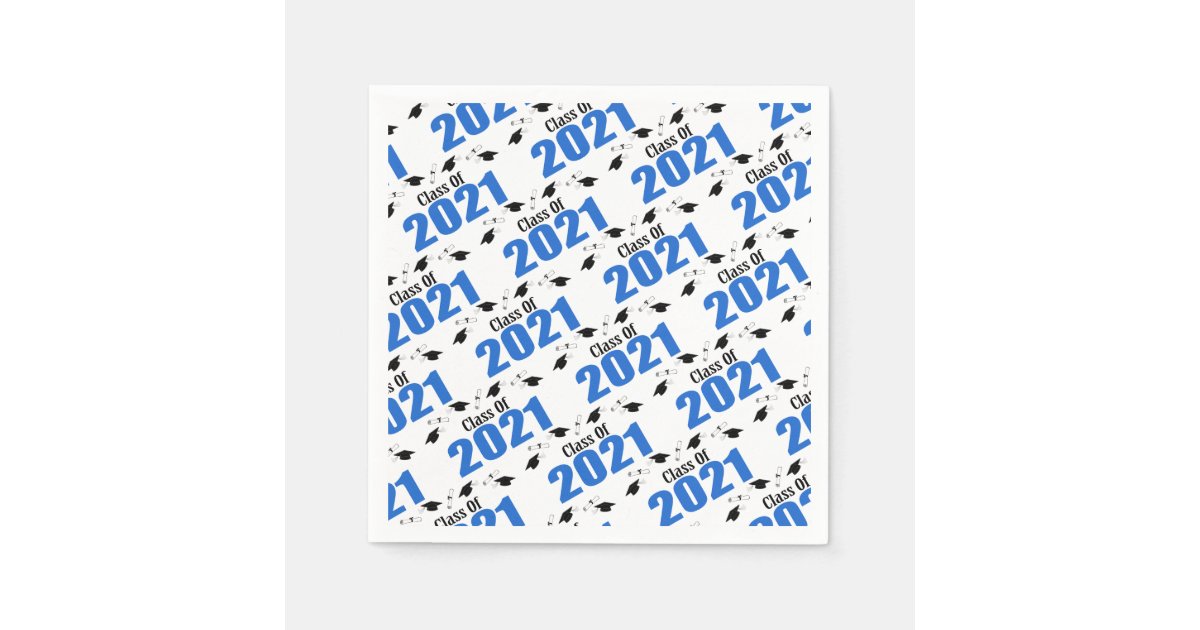 Class Of 2021 Graduation Caps & Diplomas (Blue) Napkin ...