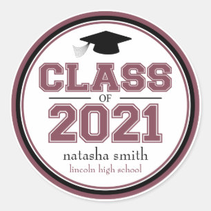Class Of 2021 Graduation Favour (Maroon) Classic Round Sticker