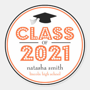 Class Of 2021 Graduation Favour (Orange / Black) Classic Round Sticker