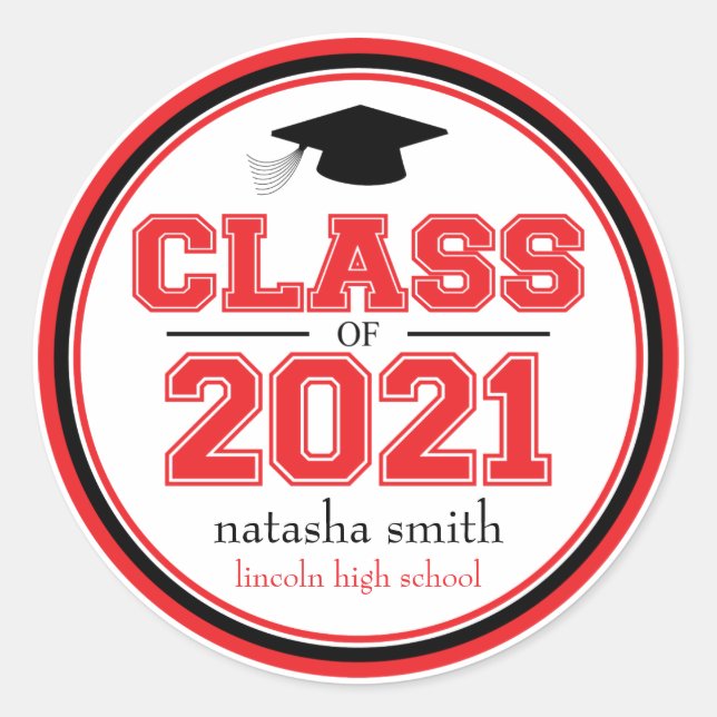 Class Of 2021 Graduation Favour (Red / Black) Classic Round Sticker (Front)