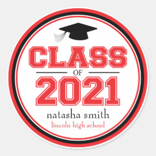 Class Of 2021 Graduation Favour (Red / Black) Classic Round Sticker