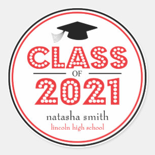 Class Of 2021 Graduation Favour (Red / Black) Classic Round Sticker