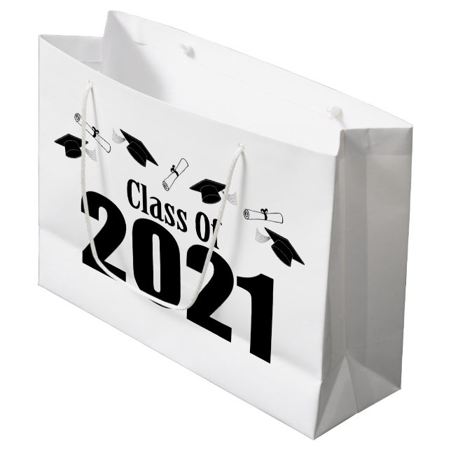 Class Of 2021 Graduation Gift Bag (Black Caps) (Front Angled)