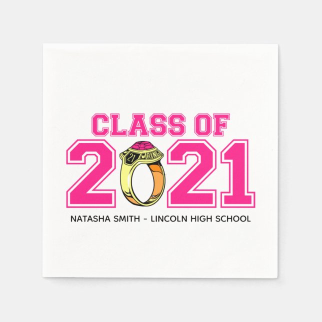 Class Of 2021 Graduation Napkins (Hot Pink Ring) (Front)