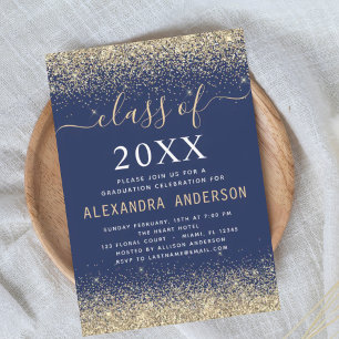 Class of 2021 Graduation Party Gold Navy Blue Invitation