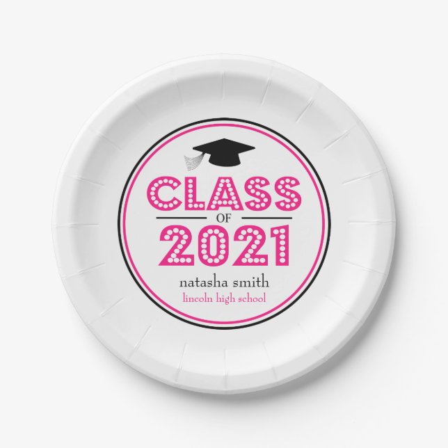 Class Of 2021 Graduation Plates (Hot Pink) (Front)