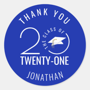 CLASS OF 2021 Graduation THANK YOU Royal Blue Classic Round Sticker