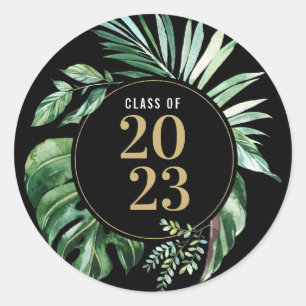 Class of 2021 Green Tropical Leaf Graduation Classic Round Sticker