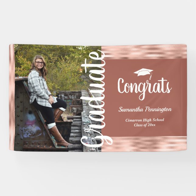 Class of 2021 One Photo Graduation Party Pink Banner (Horizontal)