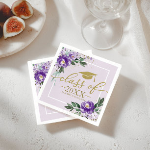 Class Of 2021 Purple Lavender Floral Grad Party Napkin