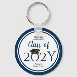 Class of 2021 Simple Elegant Navy Blue Graduation Key Ring