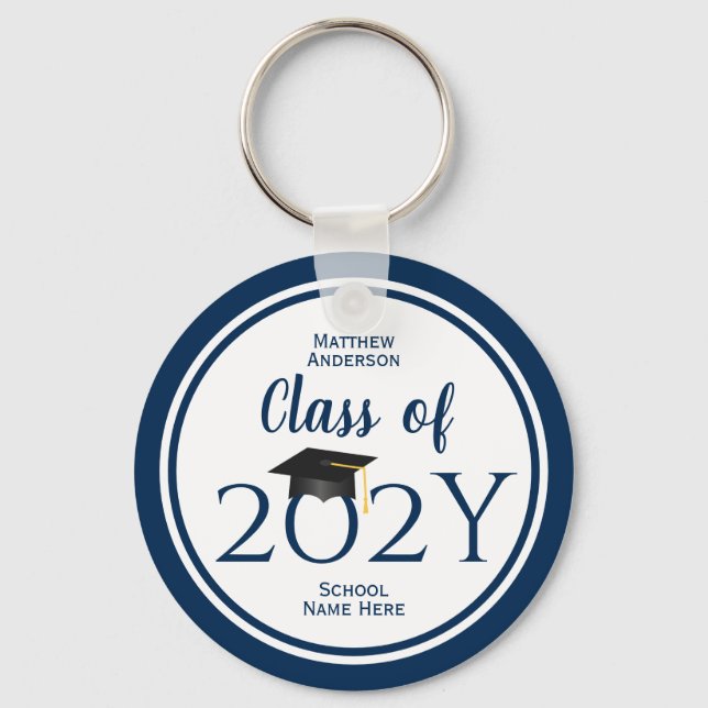 Class of 2021 Simple Elegant Navy Blue Graduation Key Ring (Front)