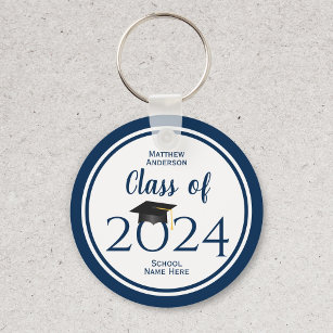 Class of 2021 Simple Elegant Navy Blue Graduation Key Ring