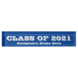 Class of 2021 White Font Blue Paperweight by Janz Nameplate