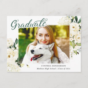 Class of 2021 White Roses Graduation Announcement Postcard