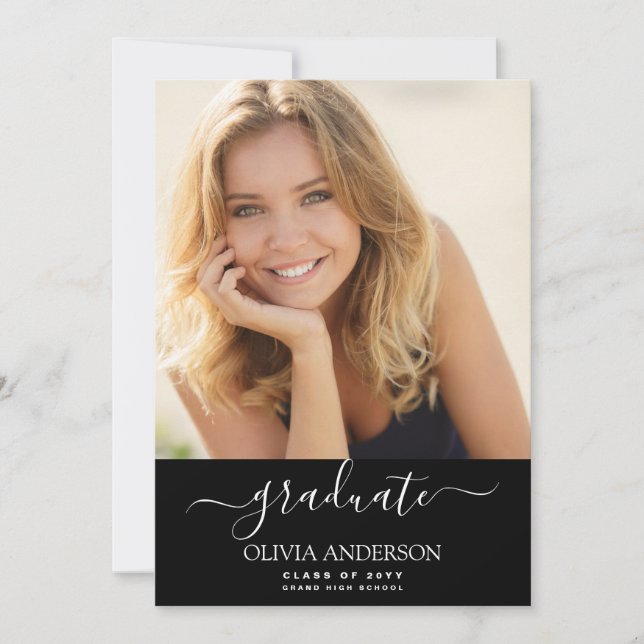 Class of 2022 Black Photo Graduation Invitation (Front)