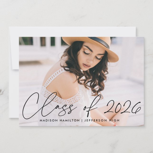Class of 2022 Black Script Photo Graduation Party Invitation (Front)