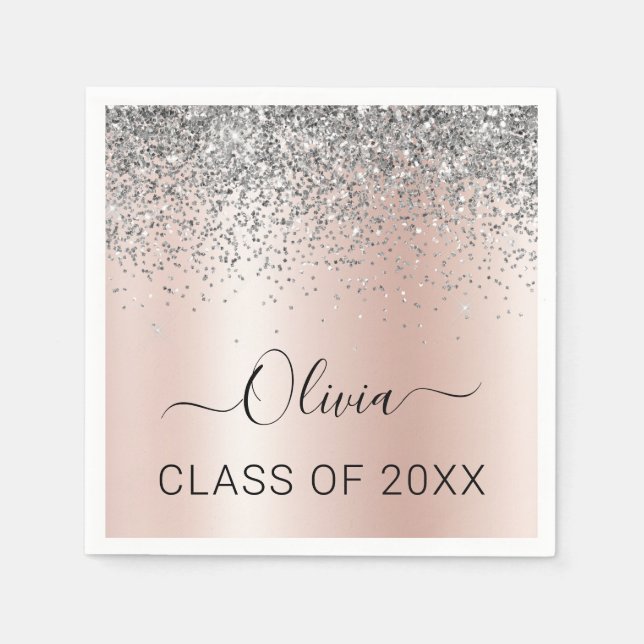 Class of 2022 Blush Pink Silver Glitter Graduate Napkin (Front)