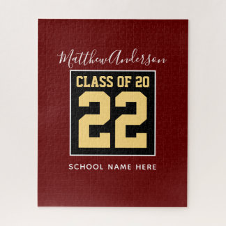 Class of 2022 Burgundy Black and Gold Graduation Jigsaw Puzzle