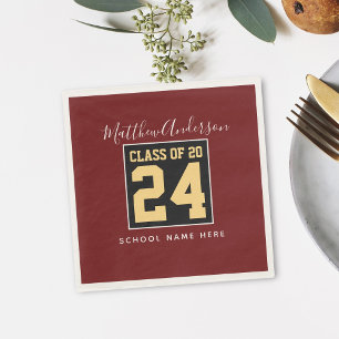 Class of 2022 Burgundy Black and Gold Graduation Napkin