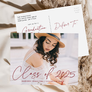 Class of 2022 Burgundy Script Graduation Party Invitation Postcard