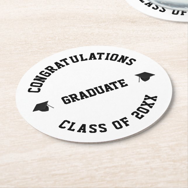 Class of 2022 custom name class year graduation round paper coaster (Angled)