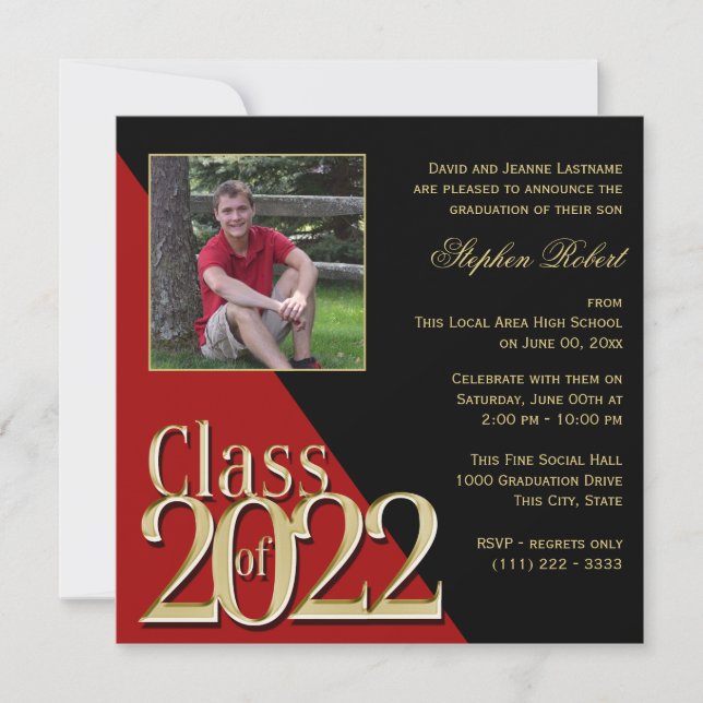 Class of 2022 Gold Grad Red and Black with Photo I Invitation (Front)