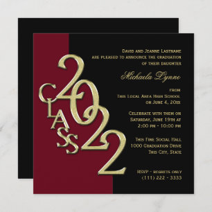 Class of 2022 Grad Burgundy and Gold Graduation Invitation