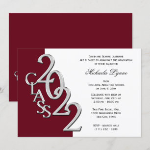 Class of 2022 Grad Silver and Burgundy Invitation