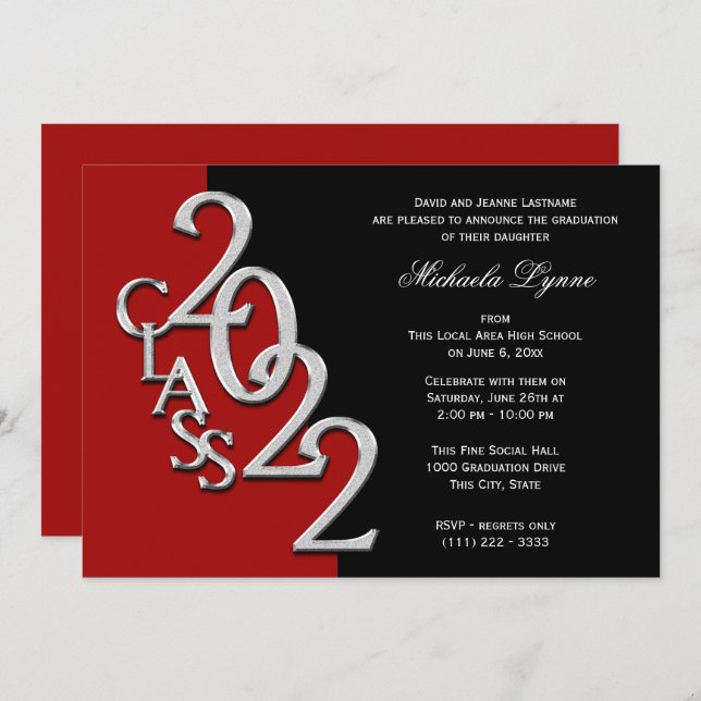 Class of 2022 Grad Silver with Colour Option  Invi Invitation (Front/Back)