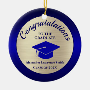 Class of 2022 Graduation Blue Gold Photo  Ceramic Tree Decoration