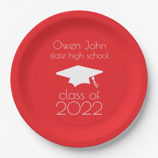 Class Of 2022 Graduation Cap (Red) Paper Plate (Front)