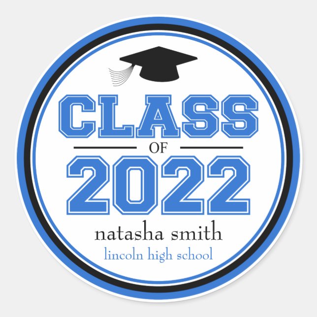 Class Of 2022 Graduation Favour (Blue / Black) Classic Round Sticker (Front)
