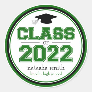 Class Of 2022 Graduation Favour (Green / Black) Classic Round Sticker