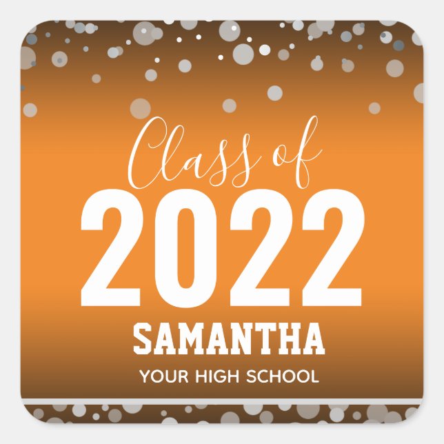 Class of 2022 Graduation Name and School Square St Sticker (Front)