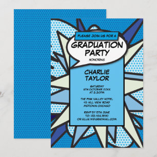 Class of 2022 Graduation Party Comic Fun Blue Invitation