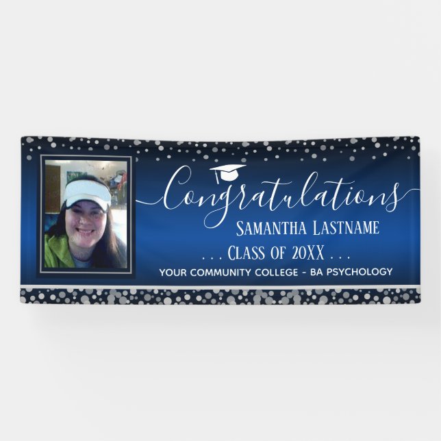 Class of 2022 Graduation Silver Confetti One Photo Banner (Horizontal)