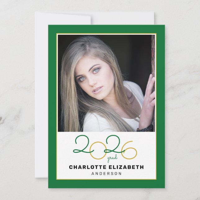 Class of 2022 Green 2 Photo Graduation Invitation (Front)