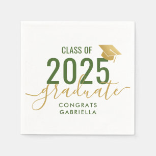 Class of 2022 Green White Gold Graduation Party Napkin