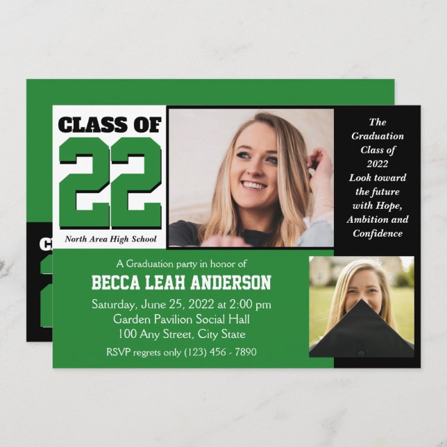 Class of 2022 Hope and Confidence Green Invitation (Front/Back)
