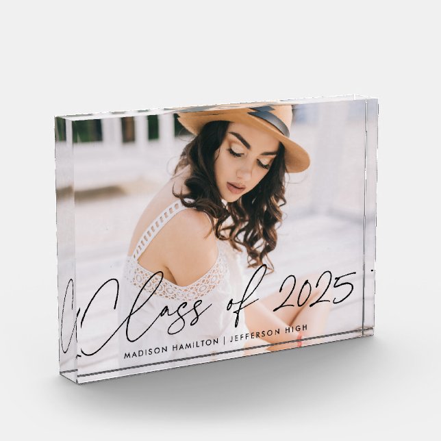 Class of 2022 Modern Black Script Graduation Photo Block (Left)